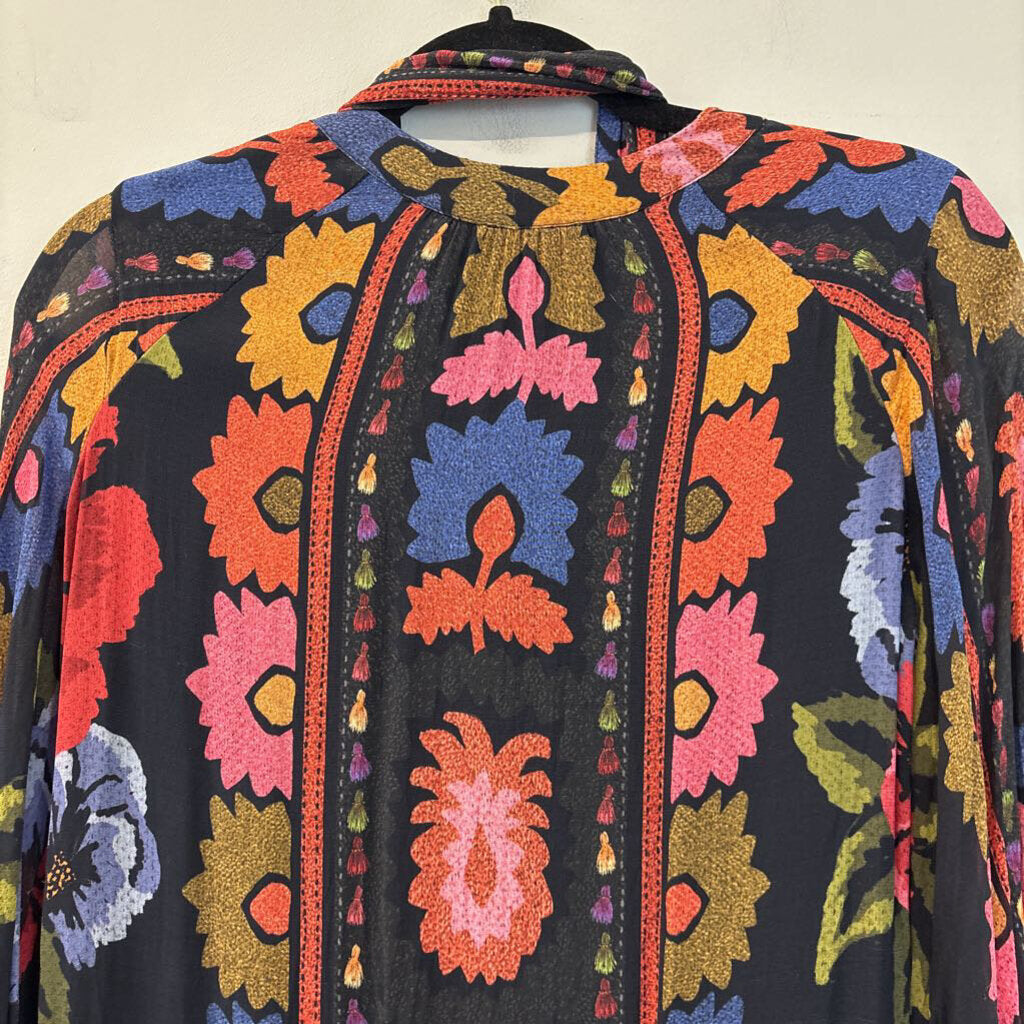 Farm Rio Black/ Multi Flowers Tapestry Mini Dress Extra Small