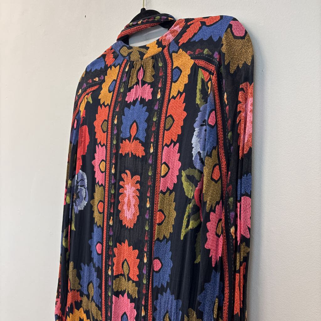 Farm Rio Black/ Multi Flowers Tapestry Mini Dress Extra Small