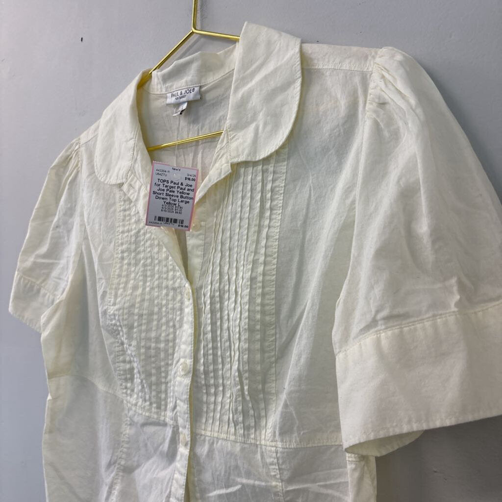 Paul and Joe Pale Yellow Short Sleeve Button Down Top Large