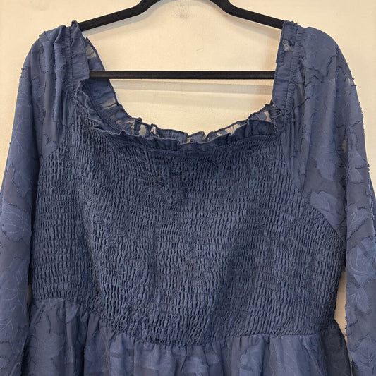 Bloomchic Navy Flower Print Smocked Top Long Sleeve Maxi Dress 18-20