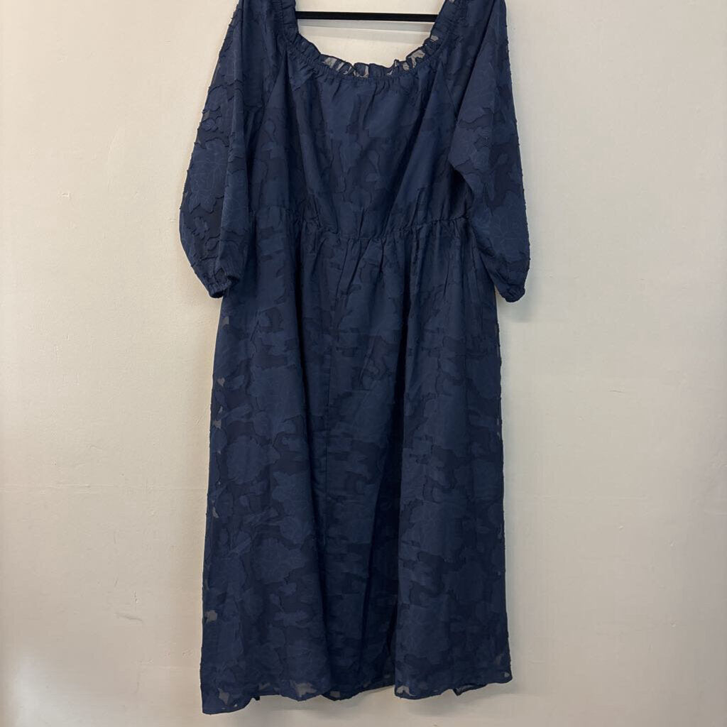 Bloomchic Navy Flower Print Smocked Top Long Sleeve Maxi Dress 18-20