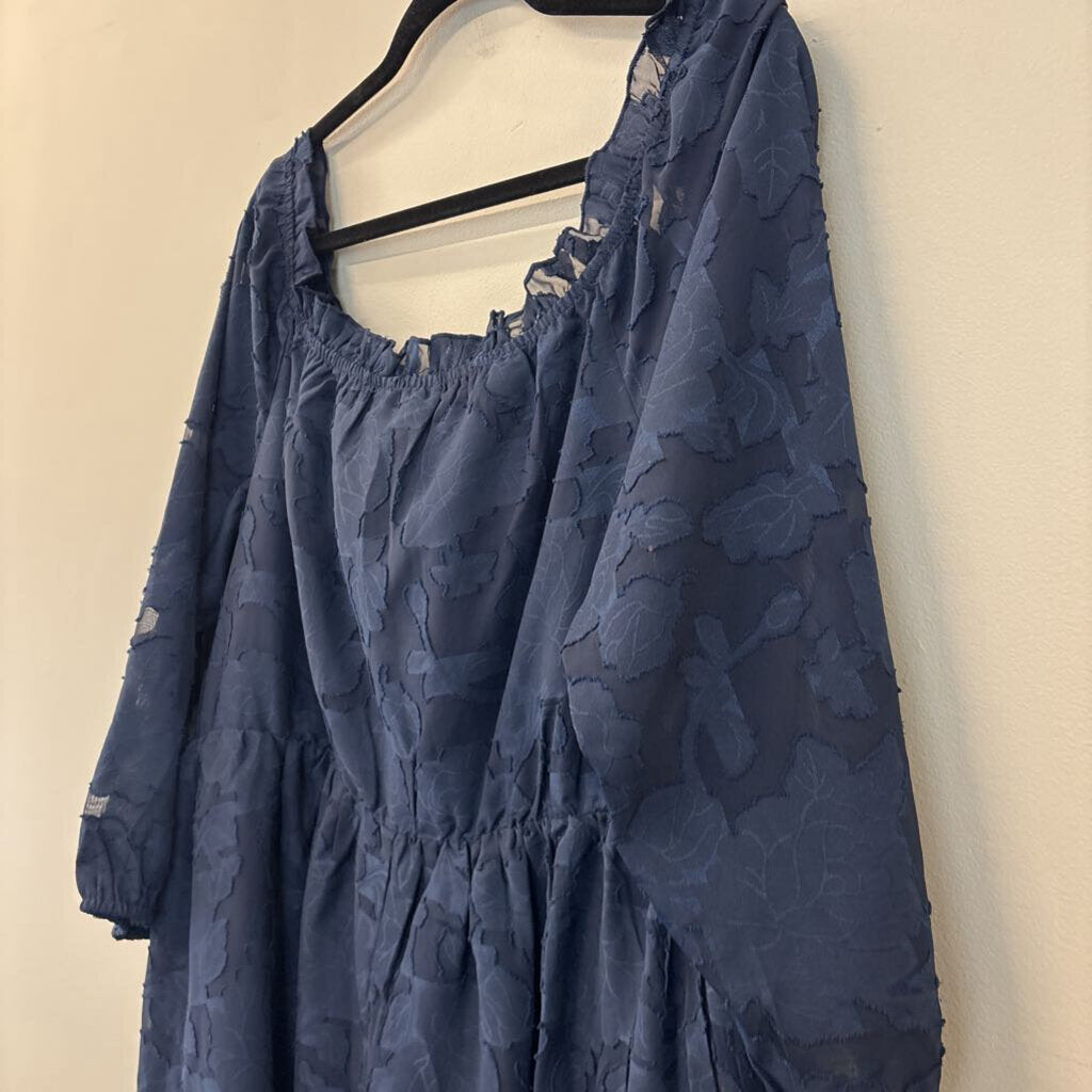 Bloomchic Navy Flower Print Smocked Top Long Sleeve Maxi Dress 18-20