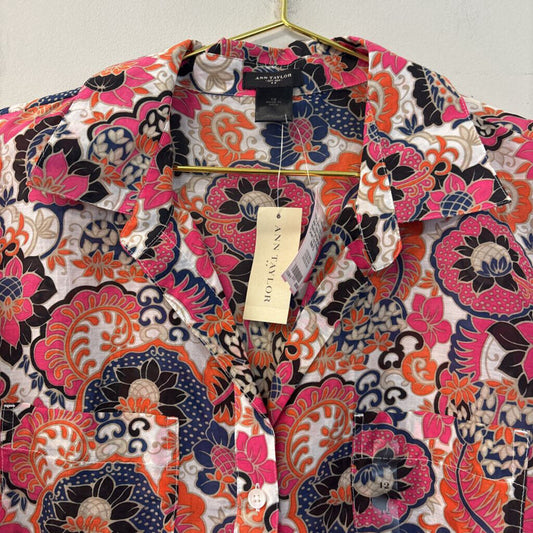 Ann Taylor Pink/ Multi Print Button Down Top 12