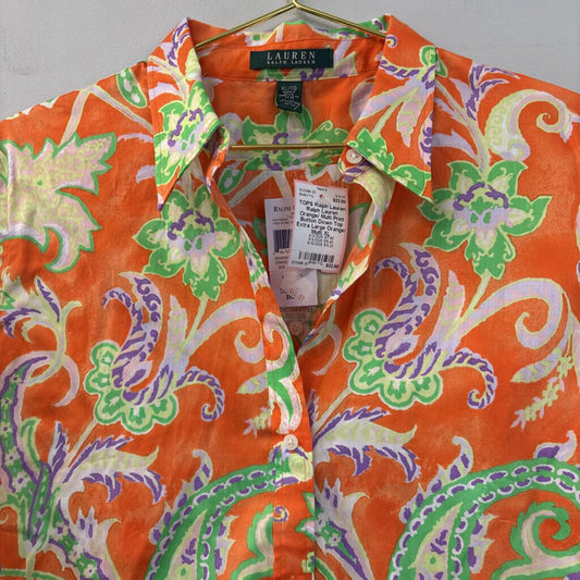 Ralph Lauren Orange/ Multi Print Button Down Top Extra Large