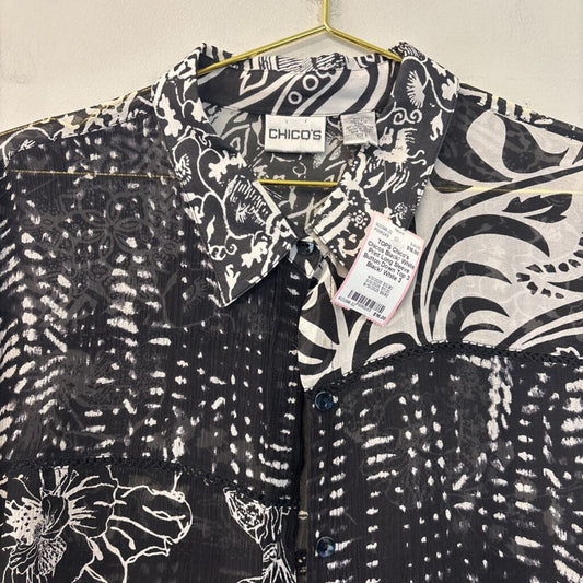 Chicos Black/ White Print Long Sleeve Button Down Top 3