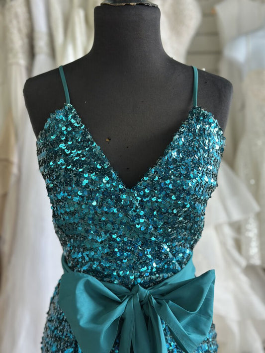 Vintage Themes Blue Sequin V Neck Midi Dress 10