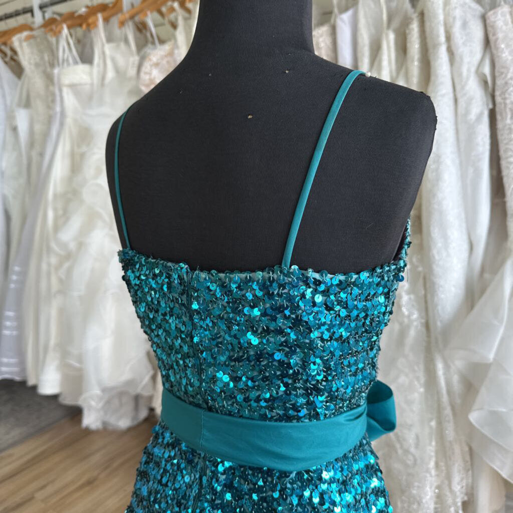 Vintage Themes Blue Sequin V Neck Midi Dress 10