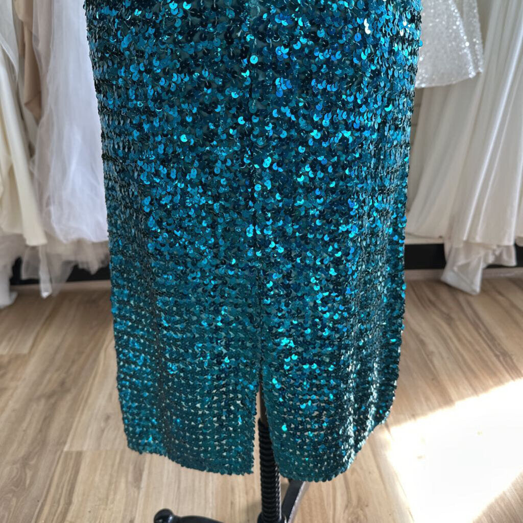 Vintage Themes Blue Sequin V Neck Midi Dress 10