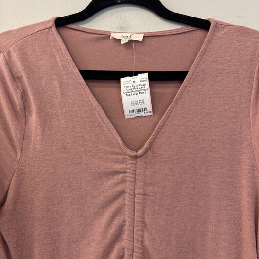 Easel Rose Pink Lace Detail Ruched Front Top Large