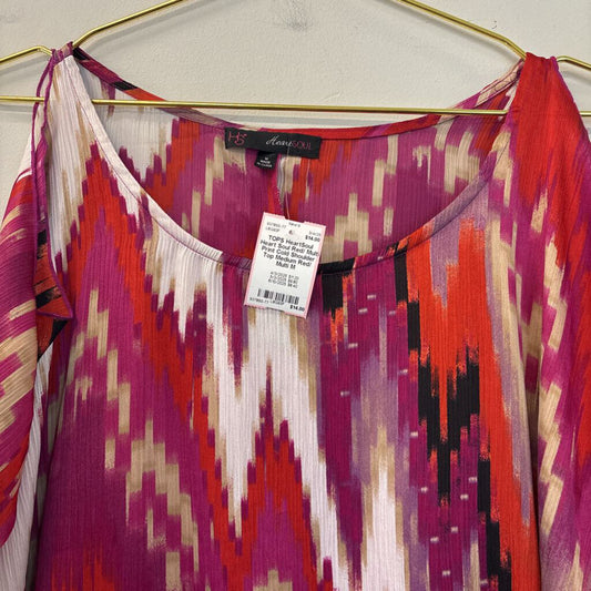 Heart Soul Red/ Multi Print Cold Shoulder Top Medium
