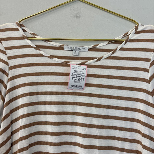 Green Envelope Brown/ White Striped Short Sleeve Top Small