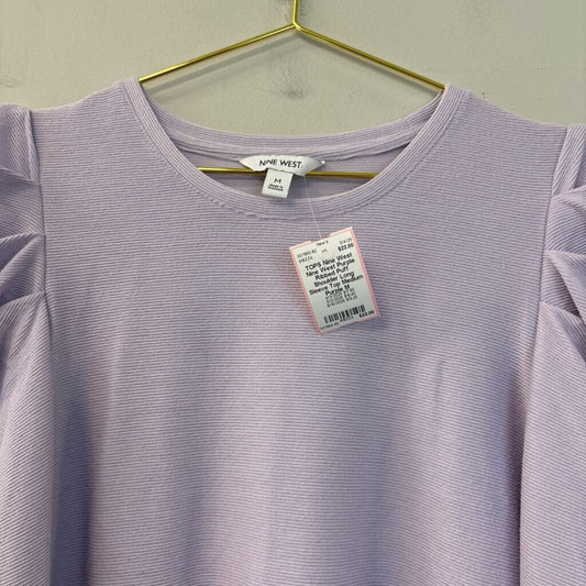 Nine West Purple Ribbed Puff Shoulder Long Sleeve Top Medium