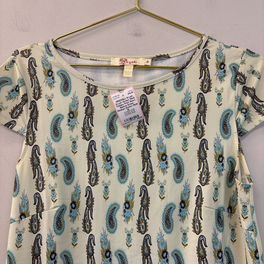 Aryeh Green/ Multi Paisley Print Short Sleeve Dress Medium