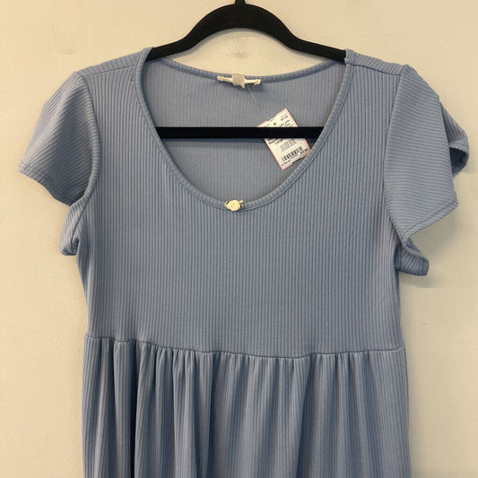See You Monday Blue Short Sleeve Tiered Dress Large