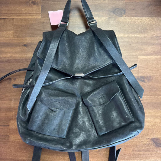 All Saints Black Leather Dual Pocket Backpack