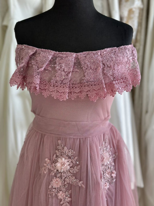 Floral Lace Tea Length Formal Dress Extra Small