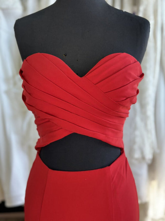 Strapless Peek-a-Boo Front Long Formal Dress 0