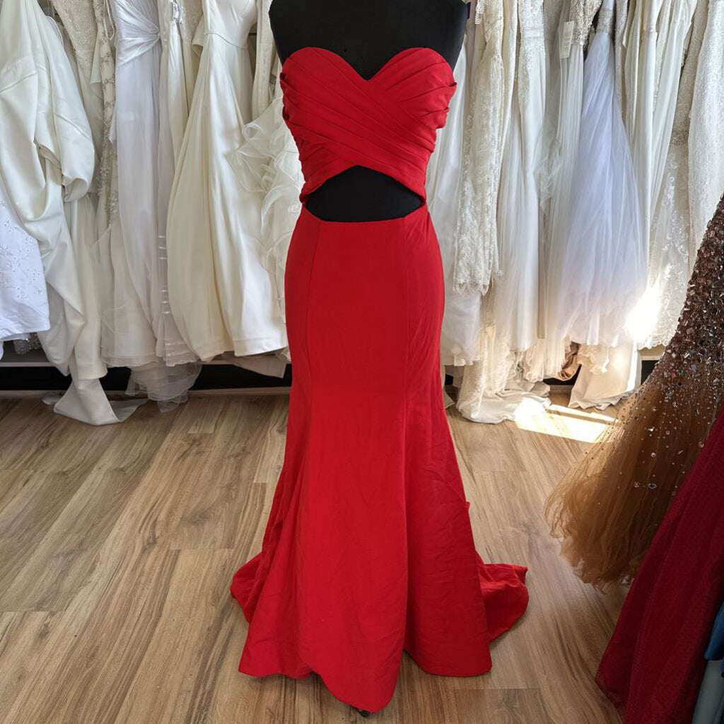 Strapless Peek-a-Boo Front Long Formal Dress 0