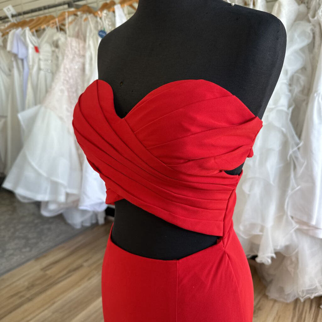 Strapless Peek-a-Boo Front Long Formal Dress 0