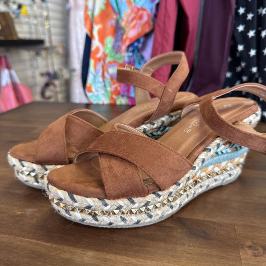 Patrizia Brown/ Multi Sloan Suede Strappy Wedge Heels 36