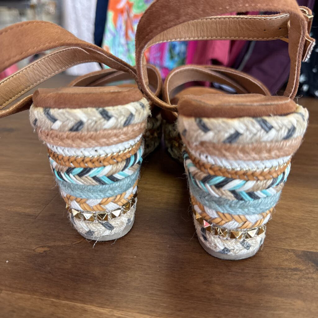Patrizia Brown/ Multi Sloan Suede Strappy Wedge Heels 36
