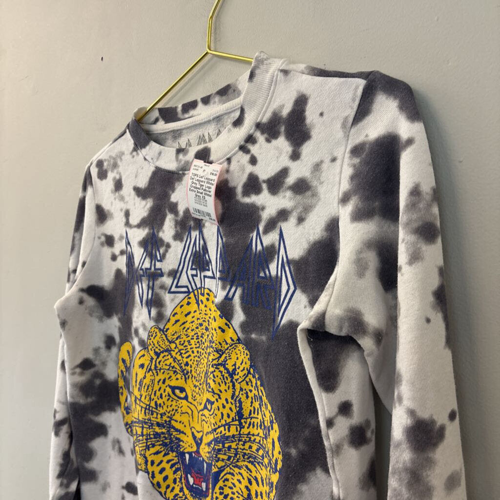 Def Leppard White/ Grey Tiger Logo Cropped Pullover Extra Small