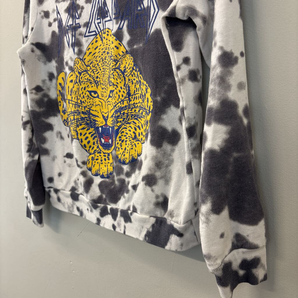 Def Leppard White/ Grey Tiger Logo Cropped Pullover Extra Small