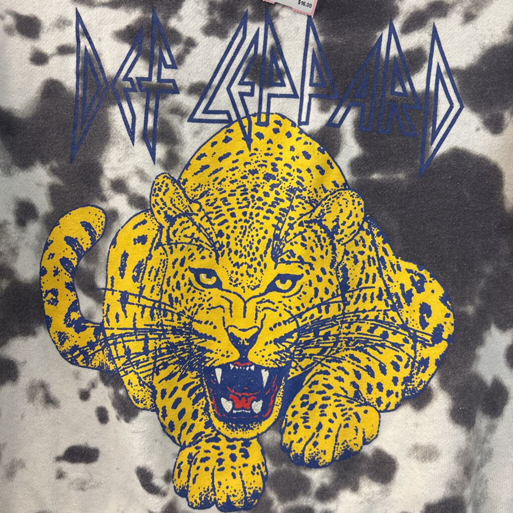 Def Leppard White/ Grey Tiger Logo Cropped Pullover Extra Small