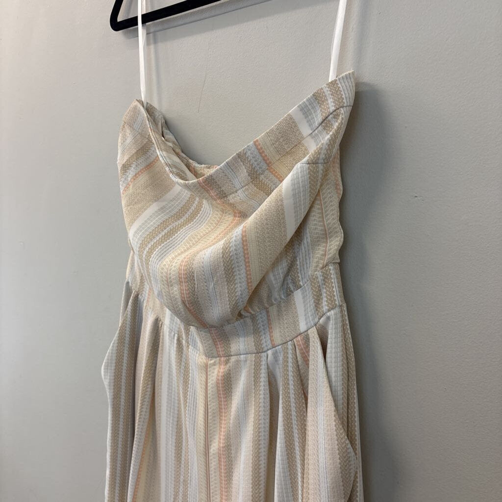 White House Black Market Cream/ Multi Striped Strapless Jumpsuit 6