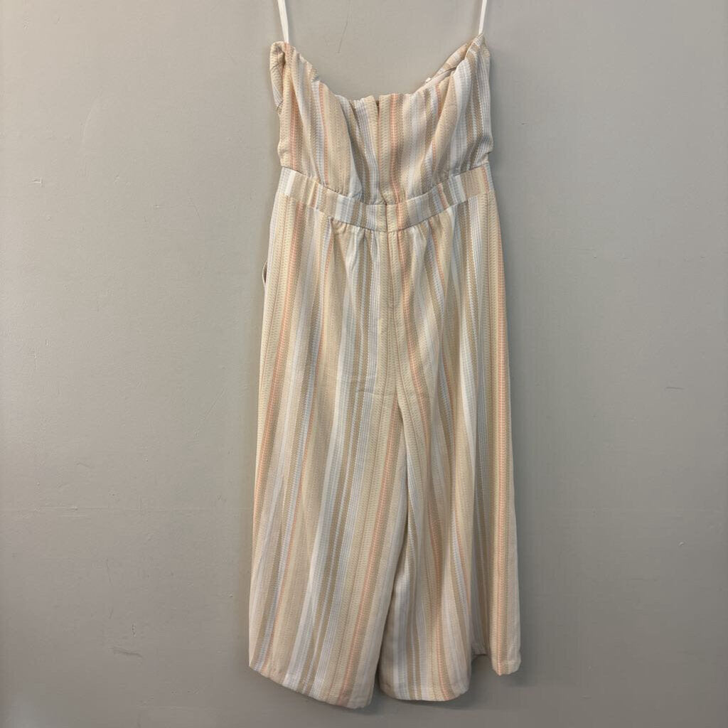 White House Black Market Cream/ Multi Striped Strapless Jumpsuit 6
