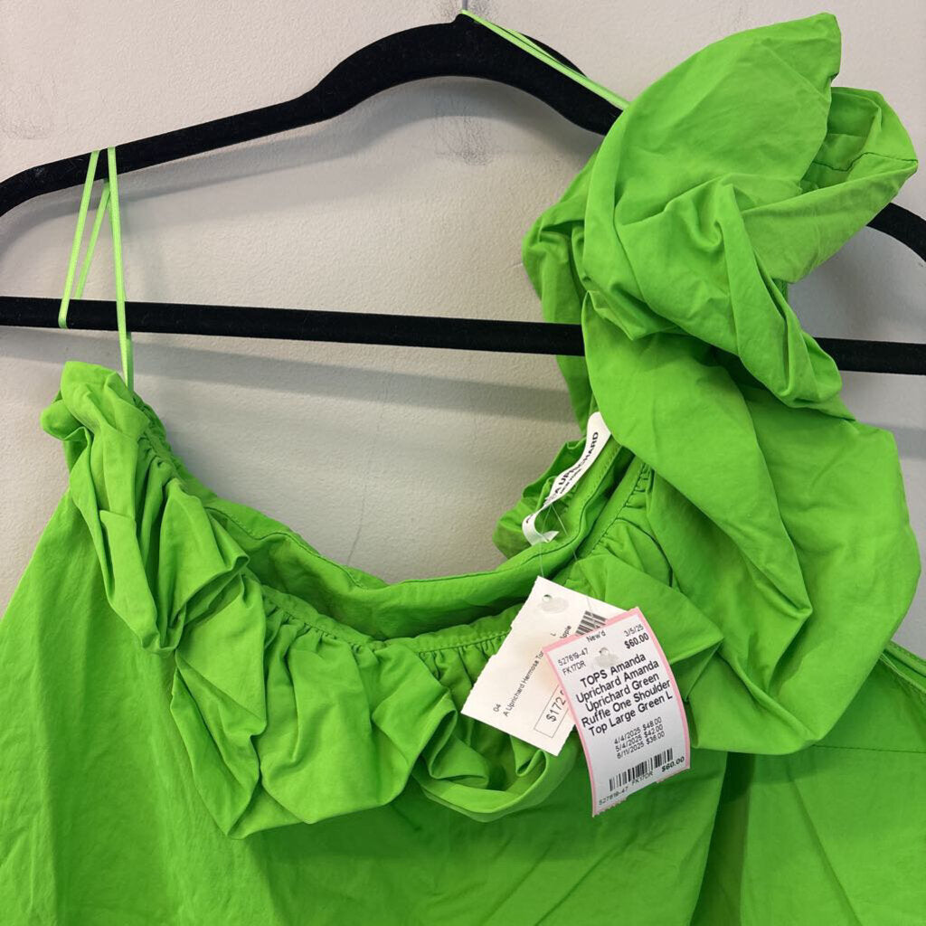 Amanda Uprichard Green Ruffle One Shoulder Top Large