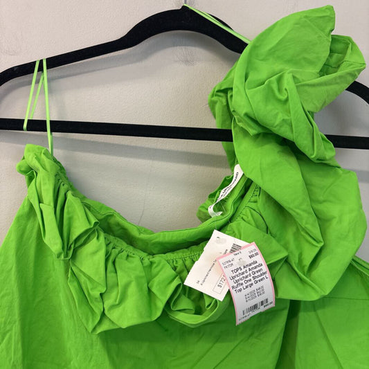 Amanda Uprichard Green Ruffle One Shoulder Top Large