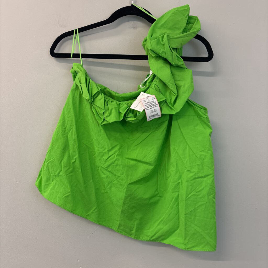 Amanda Uprichard Green Ruffle One Shoulder Top Large