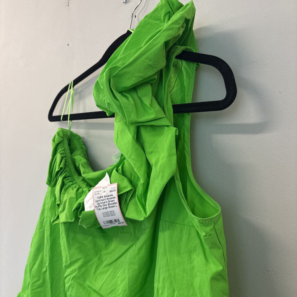 Amanda Uprichard Green Ruffle One Shoulder Top Large