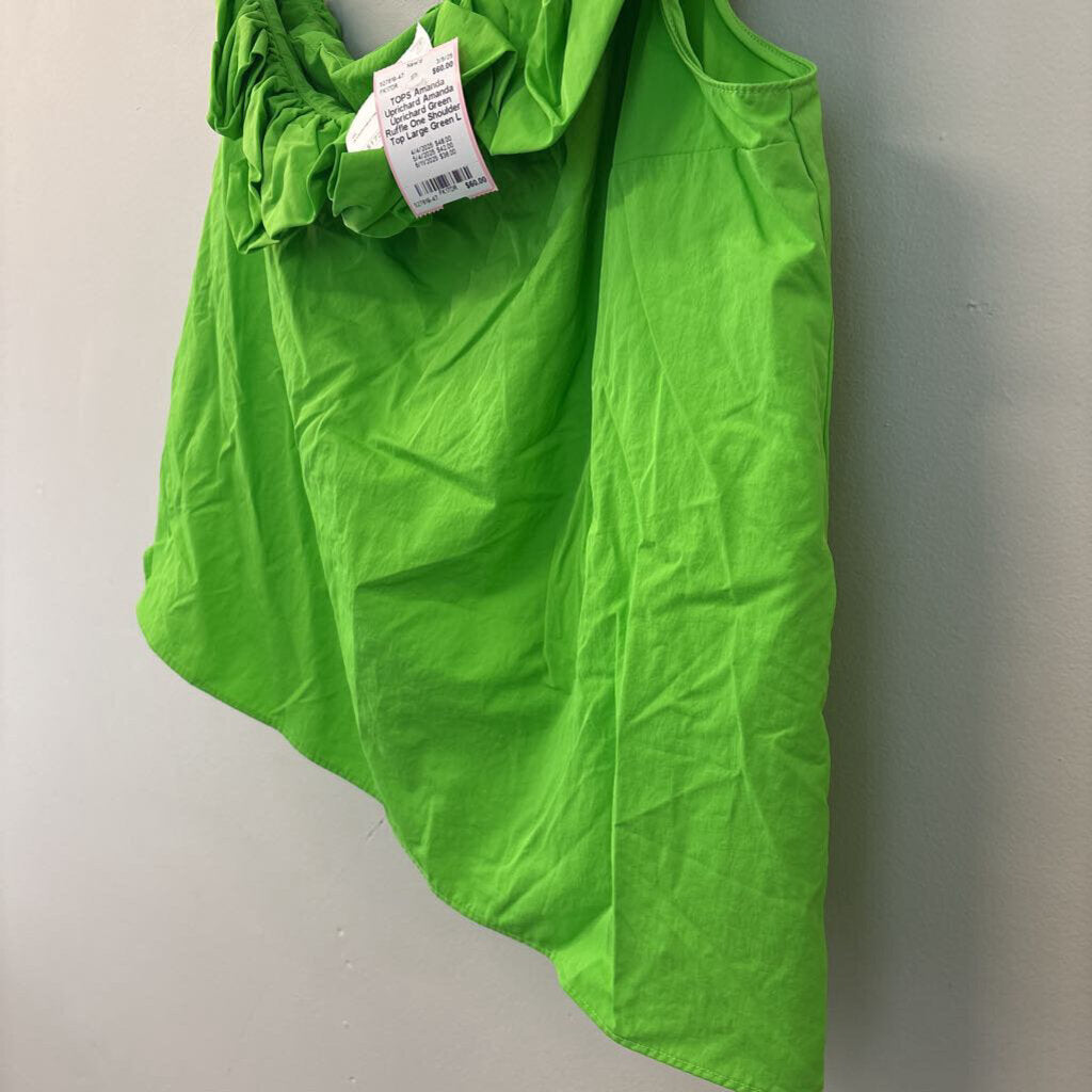 Amanda Uprichard Green Ruffle One Shoulder Top Large