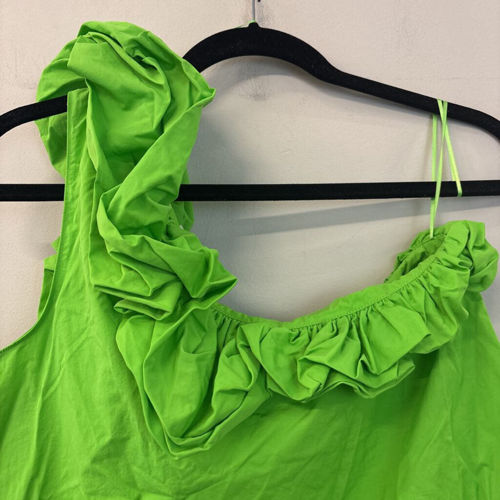 Amanda Uprichard Green Ruffle One Shoulder Top Large