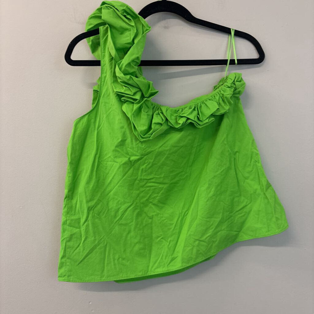 Amanda Uprichard Green Ruffle One Shoulder Top Large