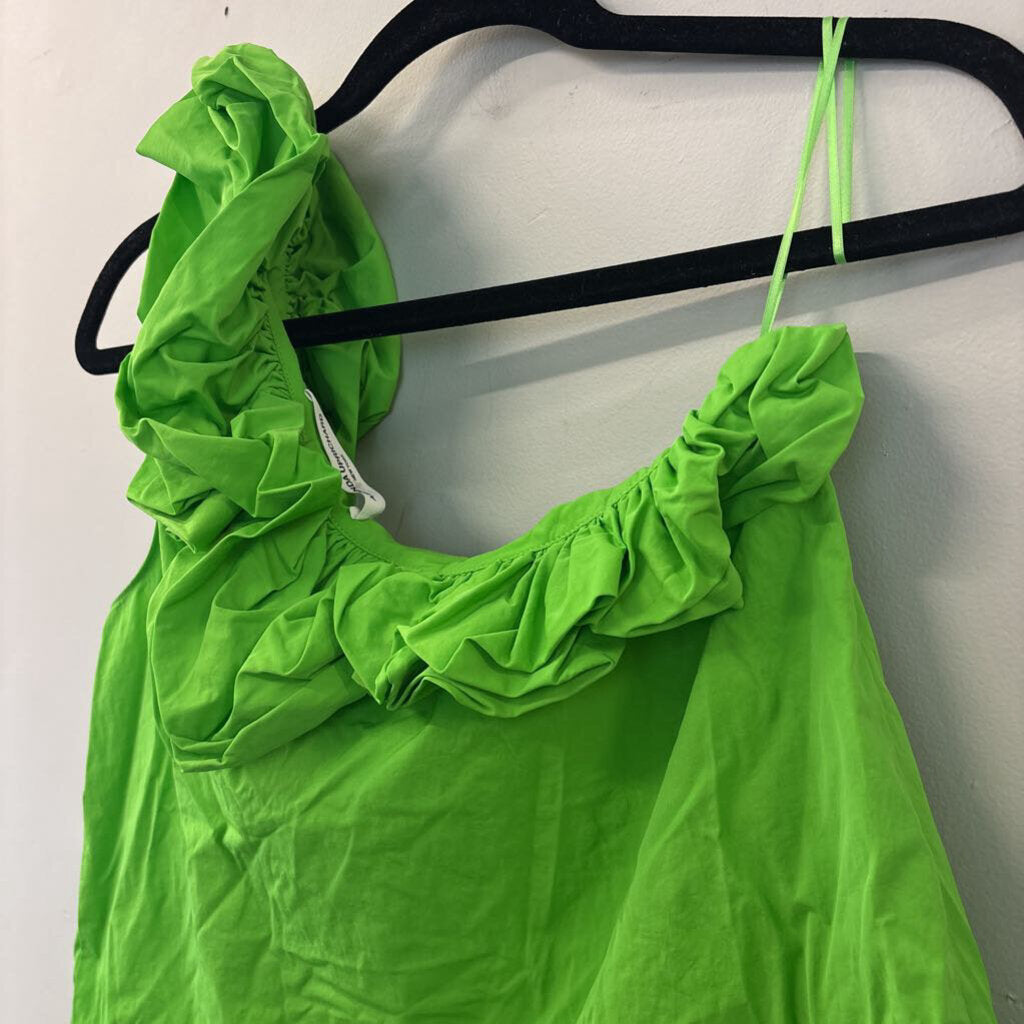 Amanda Uprichard Green Ruffle One Shoulder Top Large