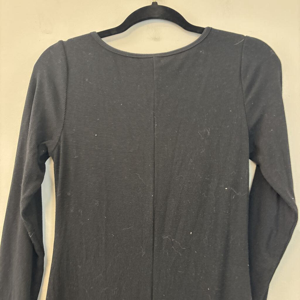 Spiritual Gangster Black Ribbed Long Sleeve Midi Dress Medium