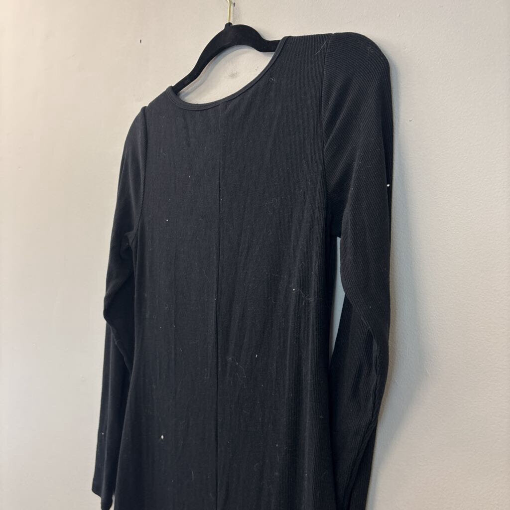 Spiritual Gangster Black Ribbed Long Sleeve Midi Dress Medium