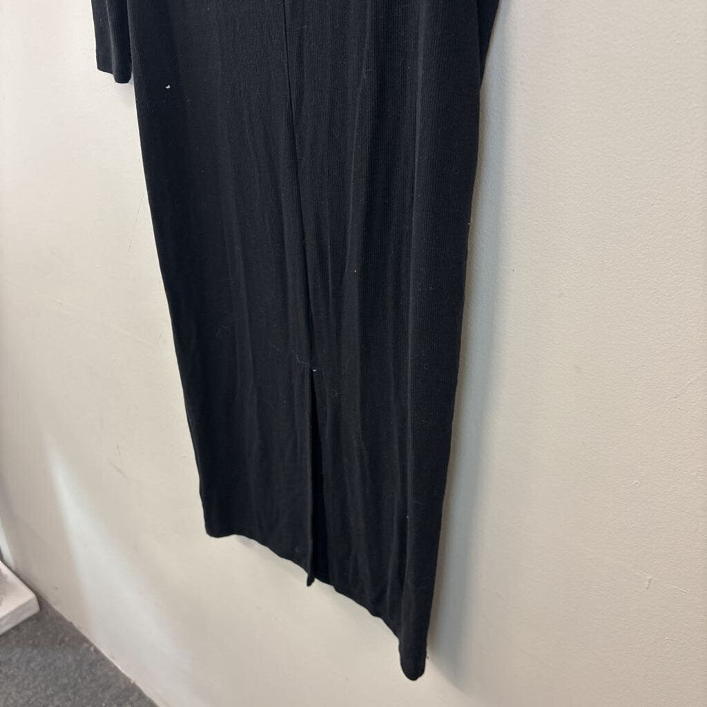 Spiritual Gangster Black Ribbed Long Sleeve Midi Dress Medium