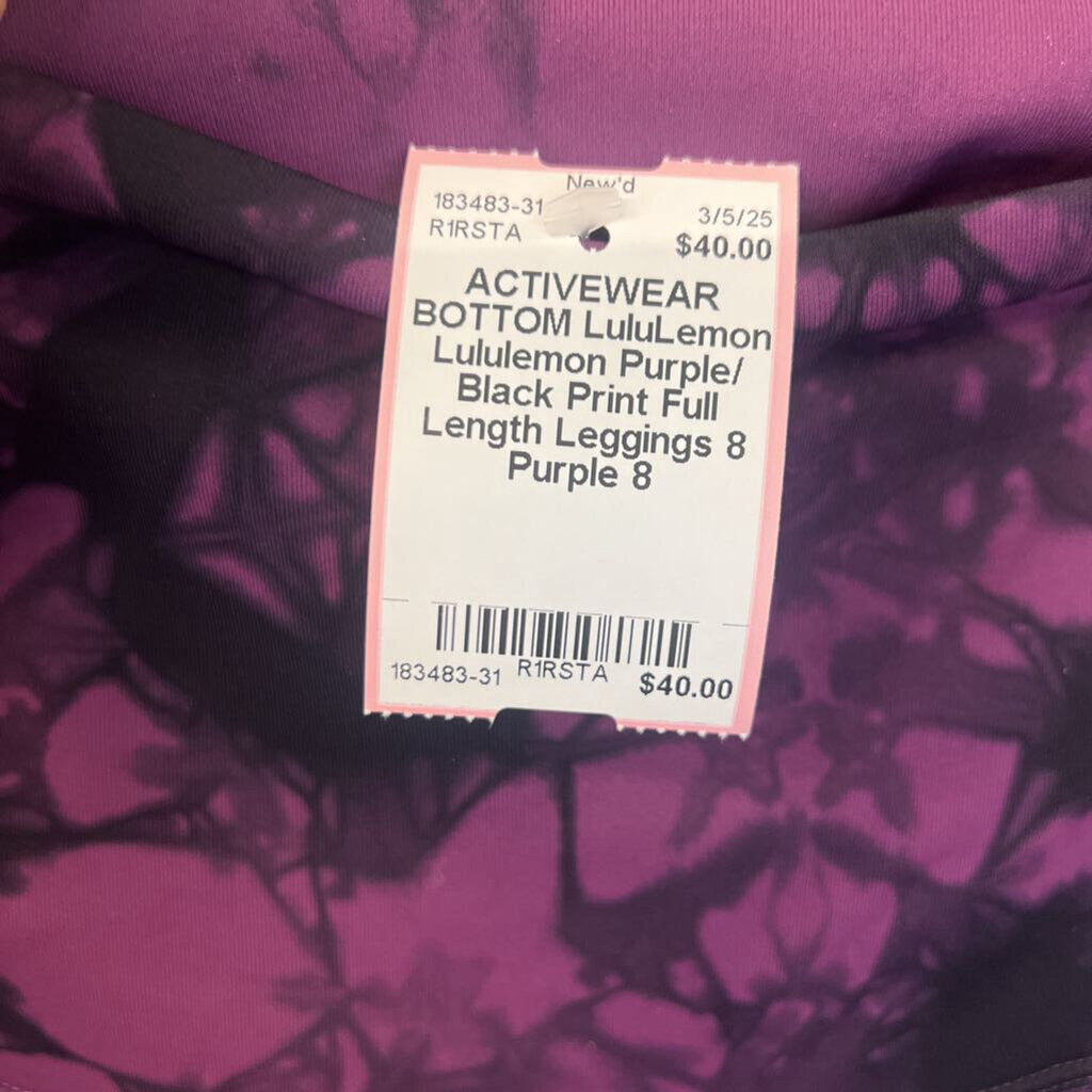 Lululemon Purple/ Black Print Full Length Leggings 8