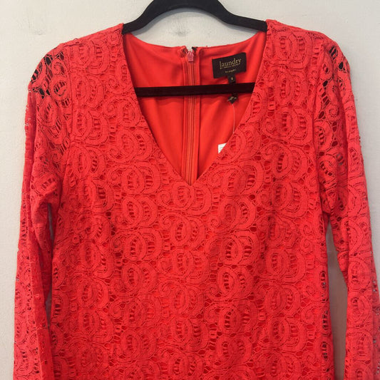 Laundry by Shelli Segal Bright Red Lace Long Sleeve Dress 8