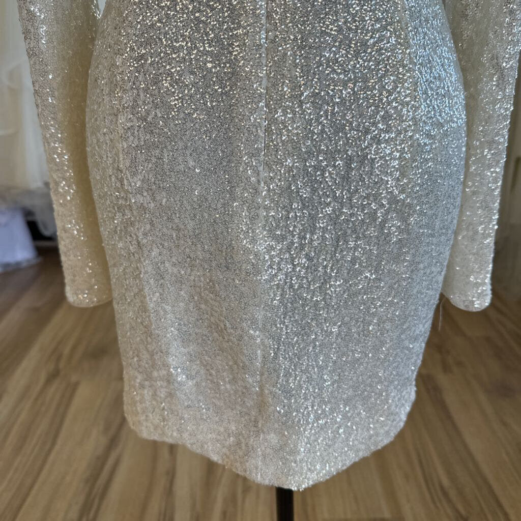 Helsi Ivory Sequin Long Sleeve 3D Flower Mini Dress Medium