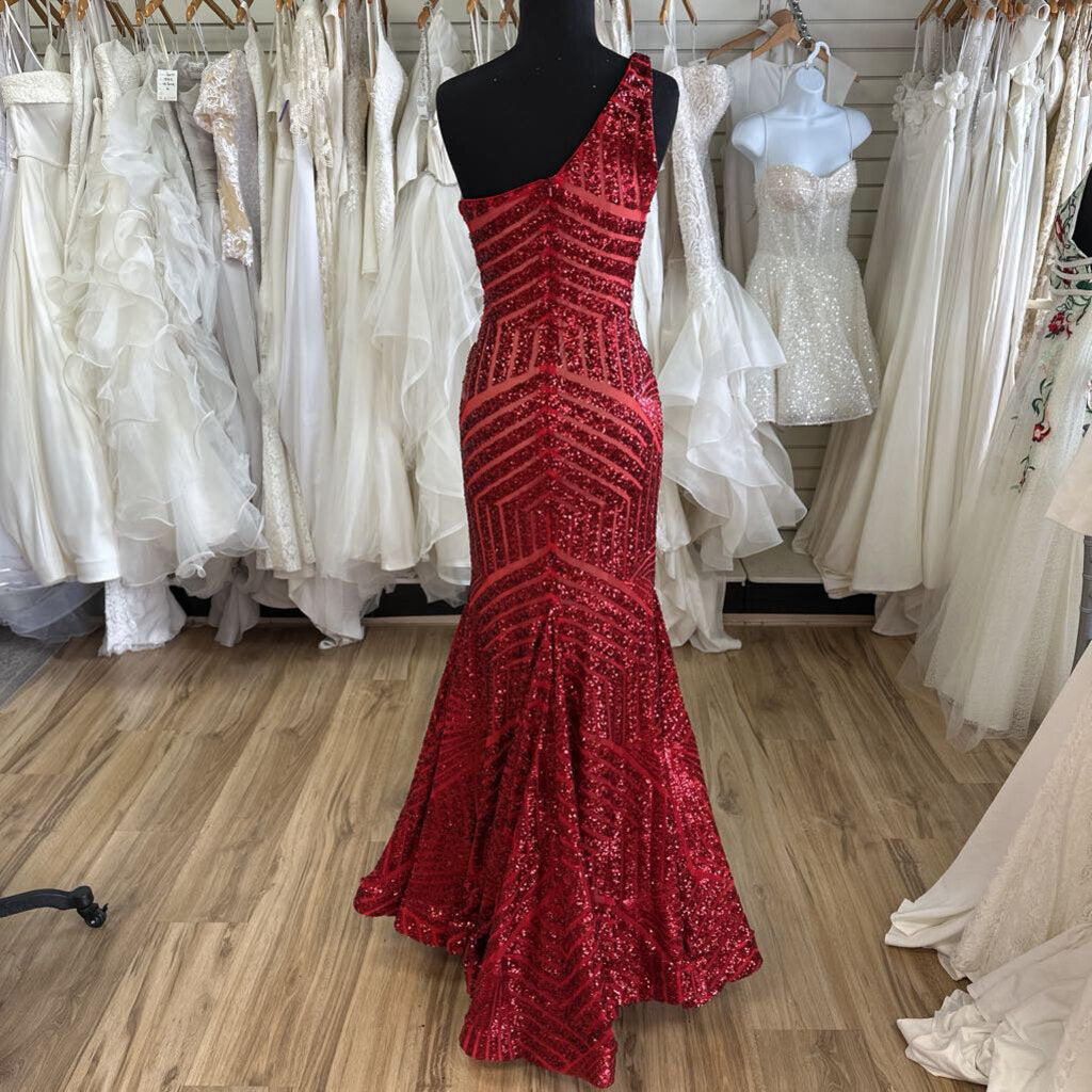 Jovani Sequined One Shoulder Mermaid Long Dress 4