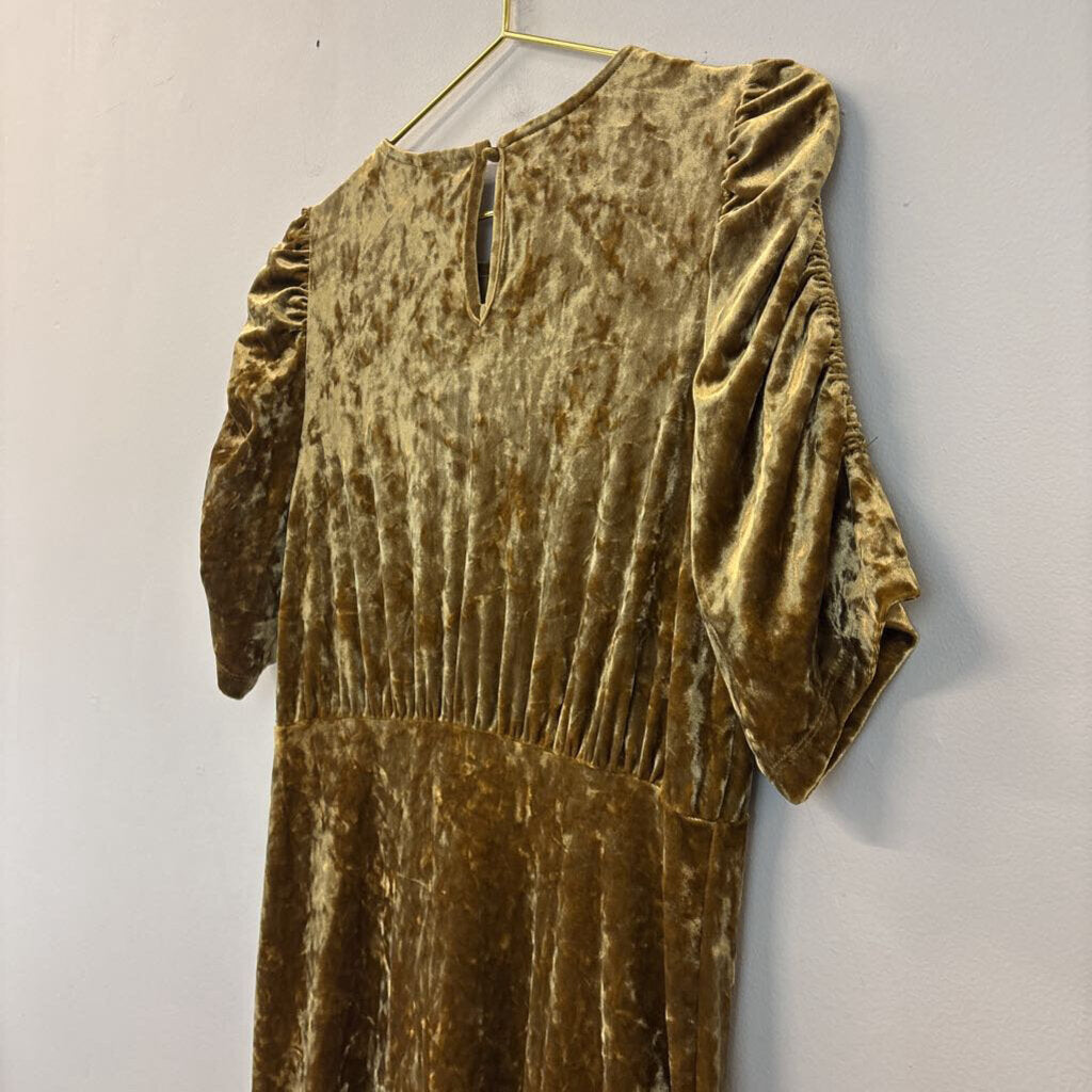 Who What Wear Brown Velvet Short Puff Sleeve Maxi Dress Small