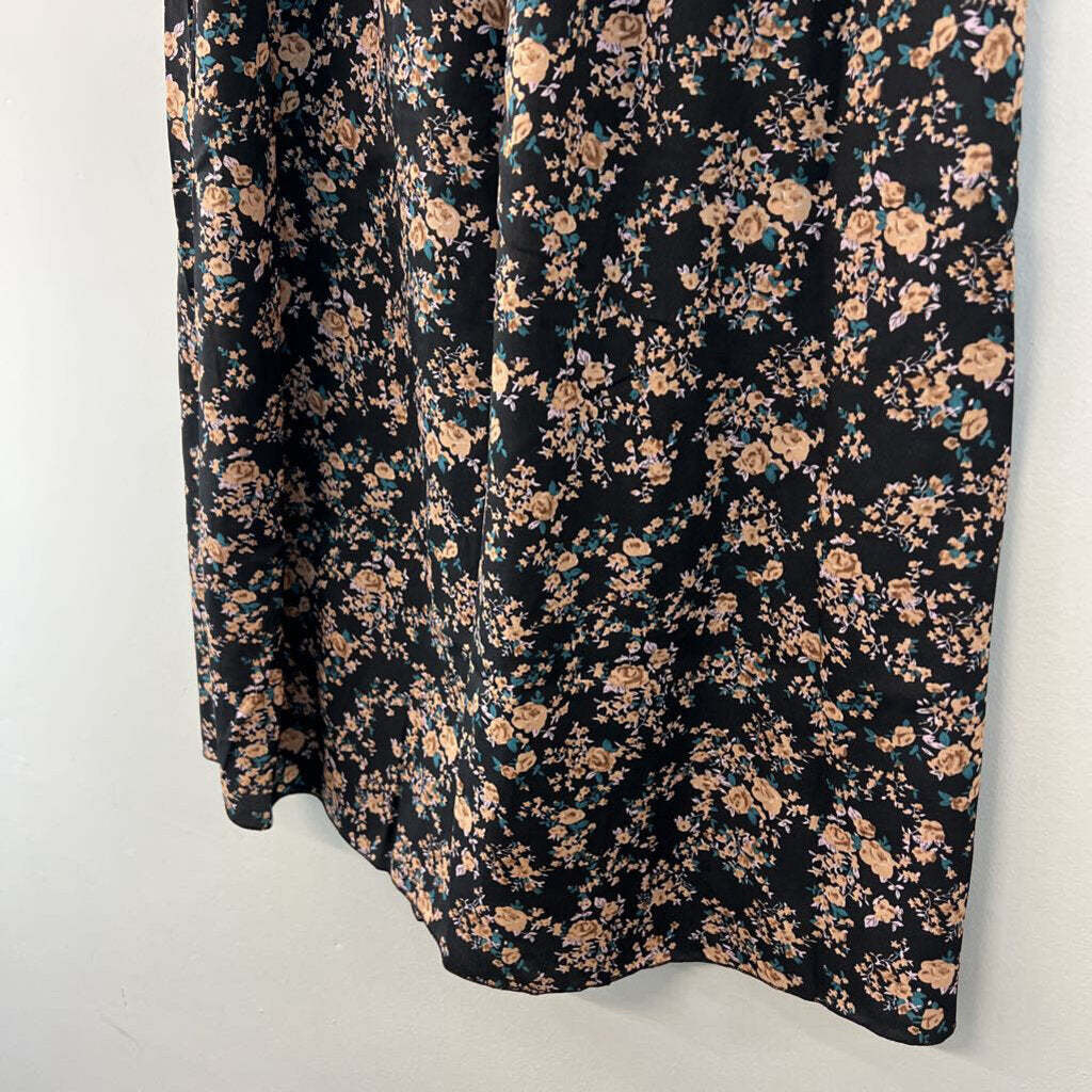 Black/ Pink Flower Print Maxi Skirt Small