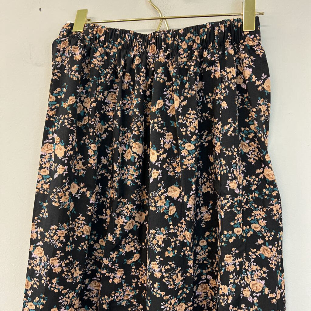 Black/ Pink Flower Print Maxi Skirt Small