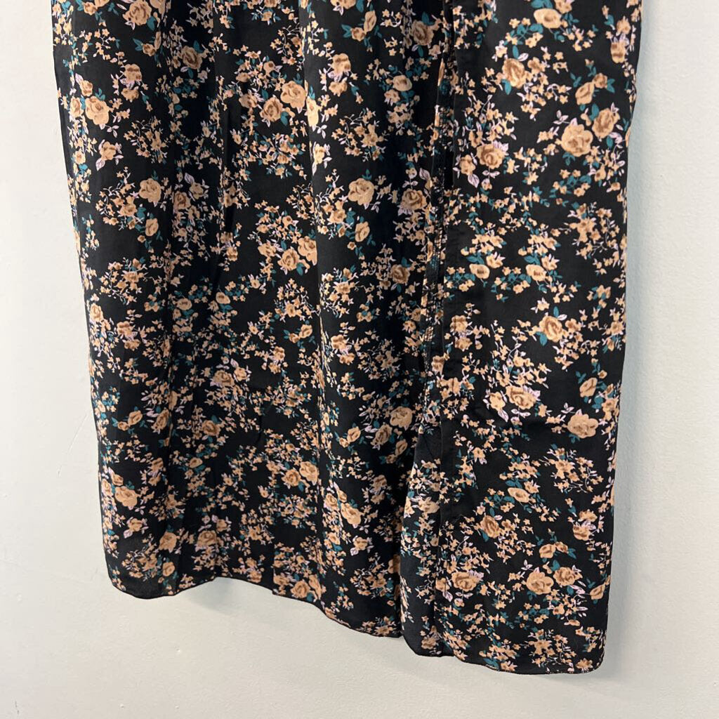 Black/ Pink Flower Print Maxi Skirt Small