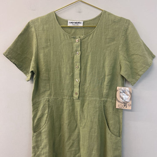 Aly Wear Green Linen Short Sleeve Maxi Dress Extra Small